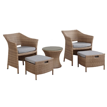 Alaterre Furniture Kokoli All-Weather Conversation Set with Set of 2 Chairs with Ottomans and 17"H Accent Table AWWG01GG